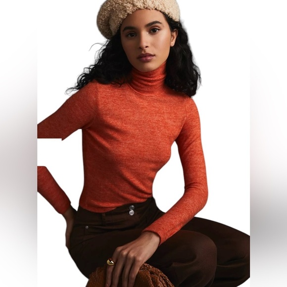 Anthropologie Cropped Turtleneck color orange sz LP - Picture 1 of 7